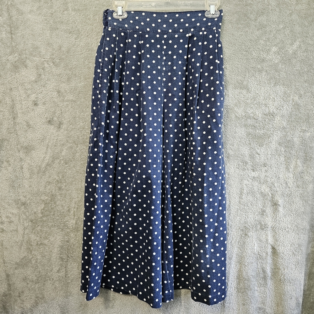 Early Warning Navy Midi Skirt Polka Dots Sz Small Vintage Pullon Palazo Style